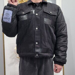 McQ by Alexander McQueen Black Denim Puffer Hybrid Jacket Size XL